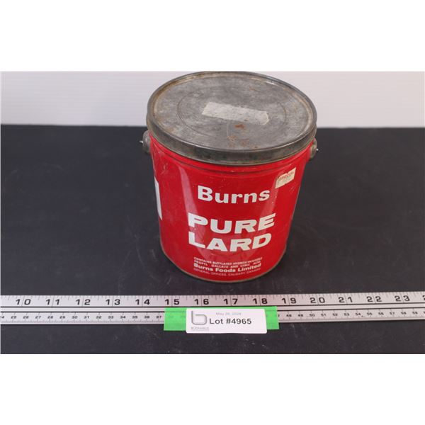 Burns Pure Lard Tin Bucket w/Handle & Lid