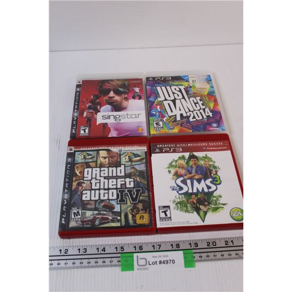 (4) PlayStation 3 Games: Singstar, Just Dance 2014, Grand Theft Auto IV, The Sims