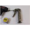 Image 3 : Grease Gun, Craftsman Drill (Untested), (2) Measuring Tapes