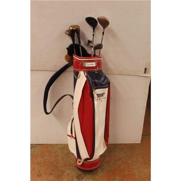 *Maxwell House Golf Club Bag & Various Clubs