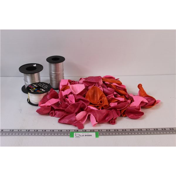 (3) Rolls of Ribbon & Various Balloons Lot
