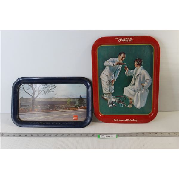 Coca-Cola Tin Tray - 11" x 14 3/4", Goodwill Bottle Ltd. Tin Tray - 9" x 14"