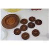 Image 7 : Wooden Carved Plates & Coasters, Glass Tray, Misc.