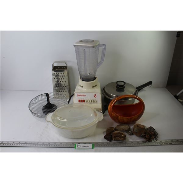 Osterizer (working) - Fire King Casserole Dish - Sofia Dish - Petrified Wood - Grater - Sauce Pan w/