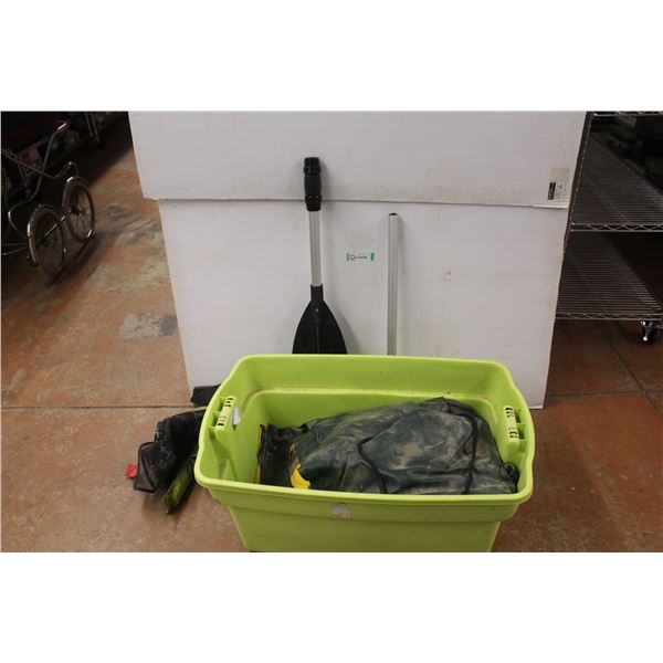 *Tote (no lid) - Intex Sea Hawk 3 Dingy (unknown size or condition) - Paddle - Small Blow-up Dingy