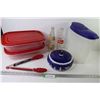 Image 1 : (2) Rubber Maid Containers - Plastic Jug - Ceramic Dish w/Lid - Tongs - Hires Rootbeer Bottle - Coca