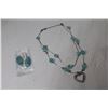 Image 1 : Aqua- Agate Tear Drop Earrings & Necklace w/Heart Pendant
