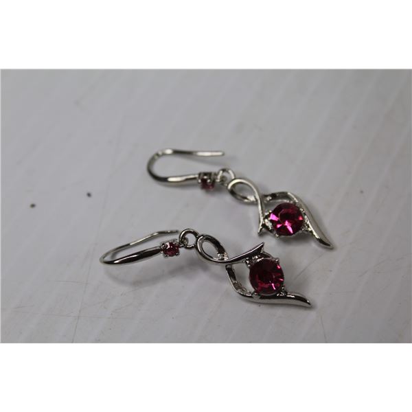 Swiss Silver Pendant Earrings w/ Pink Coloured Stones
