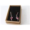 Image 4 : Swiss Silver Pendant Earrings w/ Pink Coloured Stones
