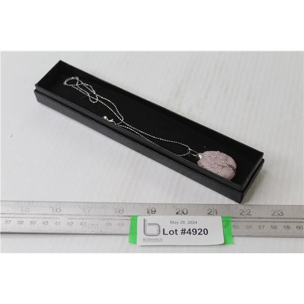 Sterling Silver Wire Wrapped Rose Quartz Pendant w/18" Chain