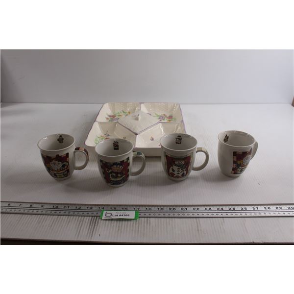 Divided Dish, (4) Christmas Mugs