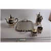 Image 1 : Silverplated Tray, (2) Teapots, and Cream & Sugar