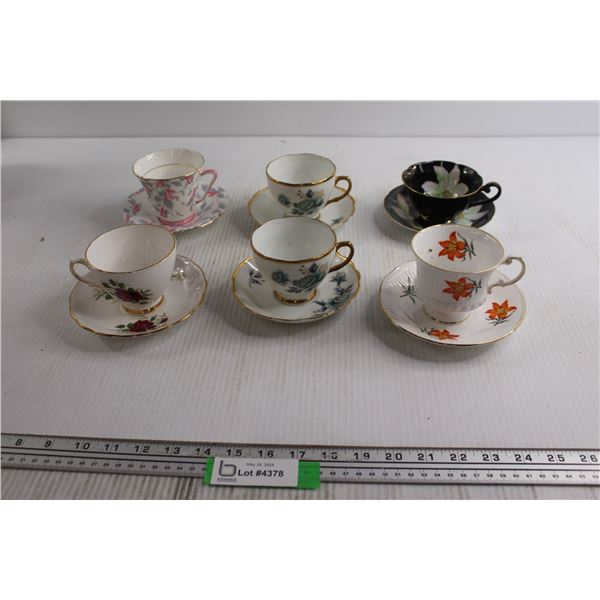 (6) Teacups with Saucers - Some Chips, Crafton, Princess
