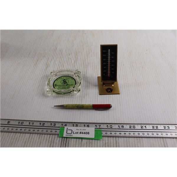Advertisement Temperature Gauge, Ashtray, and Pen