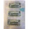 Image 2 : 3 CANADIAN 1973 $1 BILLS IN SEQUENCE - LAST YEAR $1 BILLS
