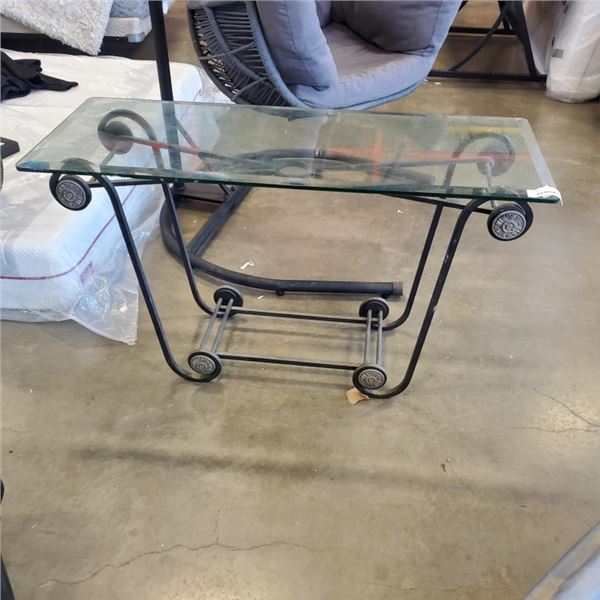 WROUGHT IRON HALL TABLE WITH GLASS TOP