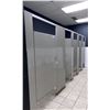Image 1 : 5 BAY COMMERCIAL BATHROOM DOORS/DIVIDERS AND 2 METAL ROOM DIVIDERS