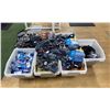 Image 1 : 6 BINS OF RIPCORD RESISTANCE BANDS AND LEGCORDS AND ONE BIN OF STRETCH BUDDY STRAPS