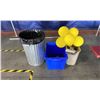 Image 2 : 3 X 12' WOOD AND METAL BENCHES WITH GARBAGE AND RECYCLING BIN