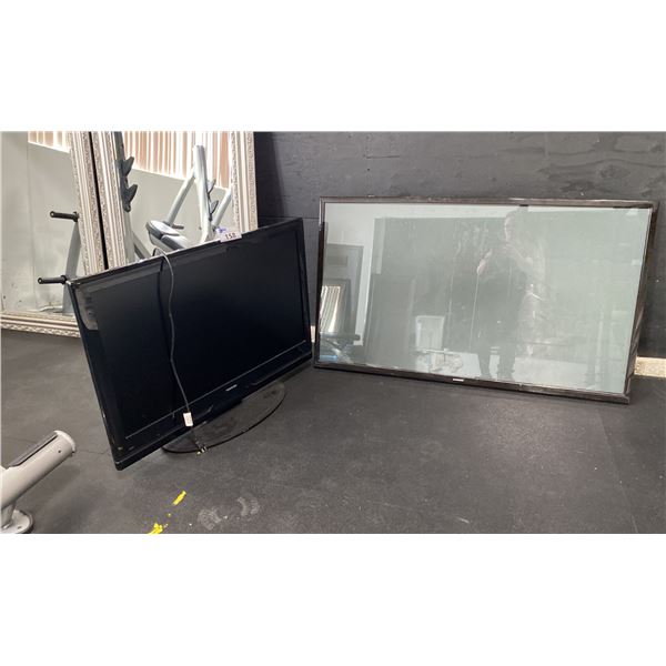 TOSHIBA AND SAMSUNG TVS, SAMSUNG WITH WALL MOUNT AND DAMAGE