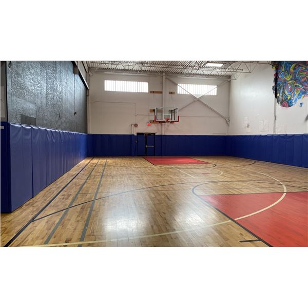 BASKETBALL COURT; MAGNETIC FLOATING FLOOR AND BOTH HOOPS WILL REQUIRE 2 PEOPLE AND 20' LADDER TO