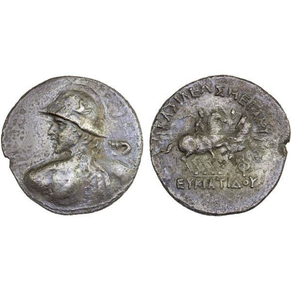 BACTRIA: Eukratides I Megas, ca. 170-145 BC, AR tetradrachm (14.75g), VF