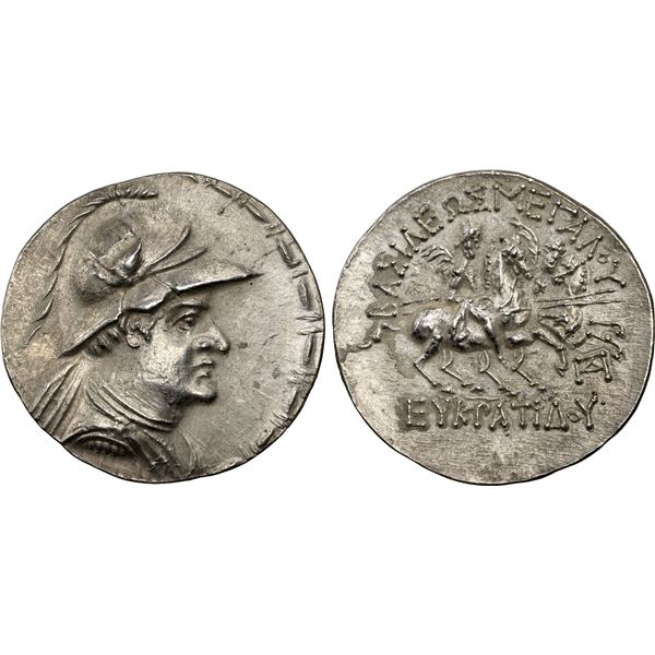 BACTRIA: Eukratides I Megas, ca. 170-145 BC, AR tetradrachm (16.81g), NGC Choice AU