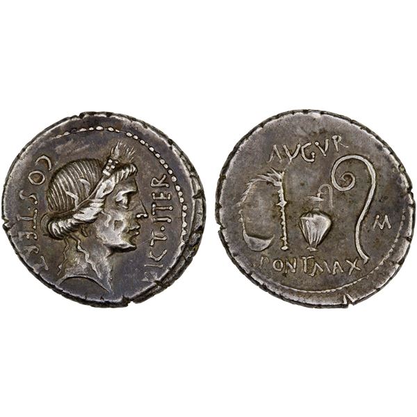 ROMAN IMPERATORIAL: Julius Caesar, dictator, 49-44 BC, AR denarius (4.02g), Military mint,  North Af