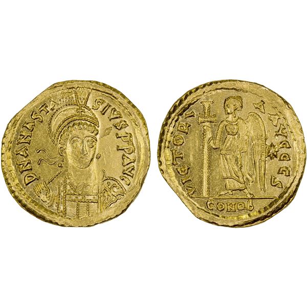 BYZANTINE EMPIRE: Anastasius I, 491-518, AV solidus (4.44g), Constantinople, AU