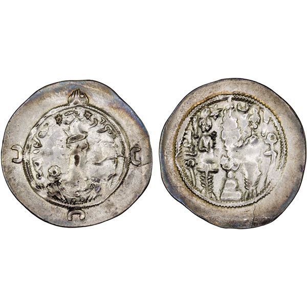 SASANIAN KINGDOM: Varahran VI, 590-591, AR drachm (3.94g), MY (Mishan), year 1, excellent VF