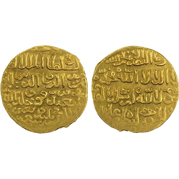 BURJI MAMLUK: Barquq, 1382-1389 & 1390-1399, AV dinar (8.70g), Halab, AH793, lustrous AU