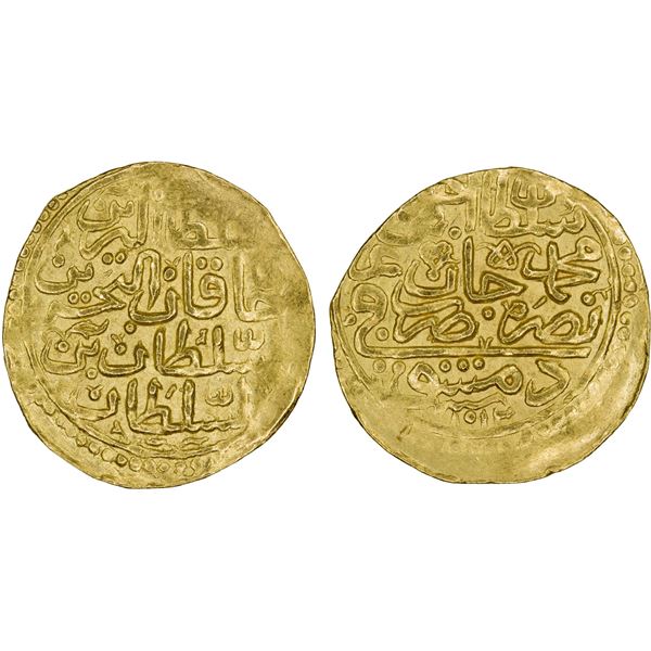 OTTOMAN EMPIRE: Ahmed I, 1603-1617, AV sultani (3.42g), Dimashq, AH1012, XF