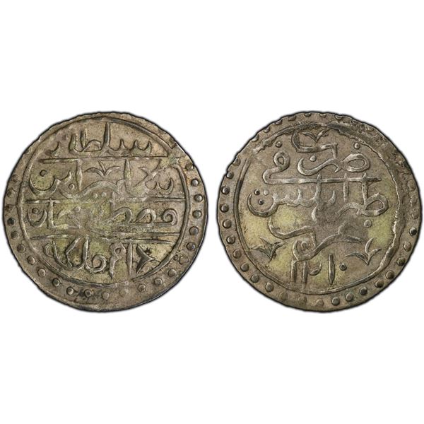 TRIPOLI: Selim III, 1789-1807, AR 10 para (2.50g), Tarabulus Gharb, AH1210, PCGS AU50
