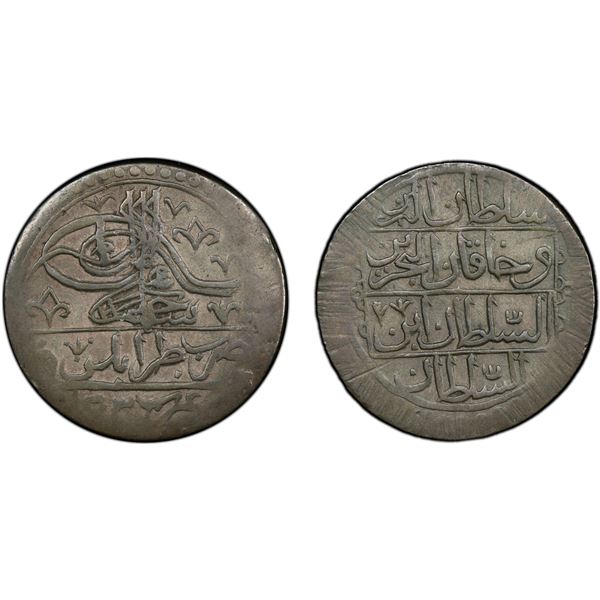TRIPOLI: Selim III, 1789-1807, AR 100 para (yuzluk), Tarabalus Gharb, AH1203, PCGS EF40