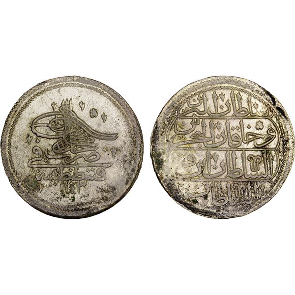 TURKEY: Mahmud I, 1730-1754, AR kurush (24.12g), AH1143, XF