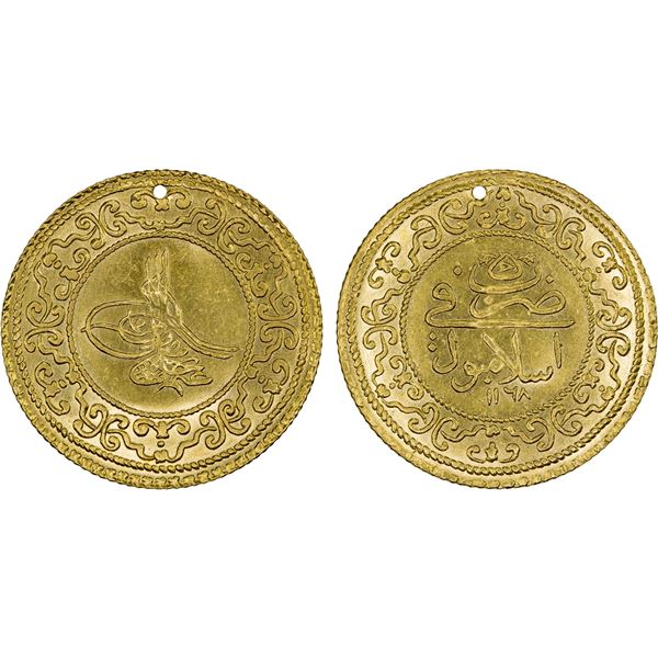 TURKEY: Osman III, 1754-1757, AV 3 altin (9.93g), Islambul, AH1168, AU