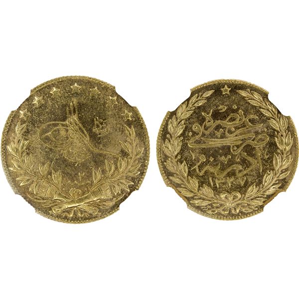 TURKEY: Mehmet V, 1909-1918, AV 100 kurush, Edirne, AH1327 year 2, NGC MS62