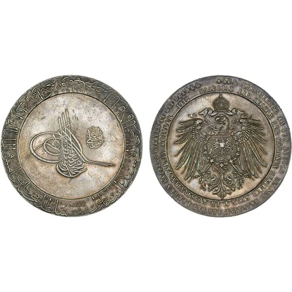 TURKEY: Mehmet V, 1909-1918, AR medal (124.97g), 1917//AH1335, choice XF-AU