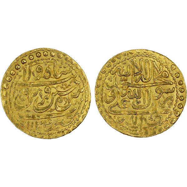 SAFAVID: Sultan Husayn, 1694-1722, AV ashrafi (3.51g), Qazwin, AH1134, VF-XF