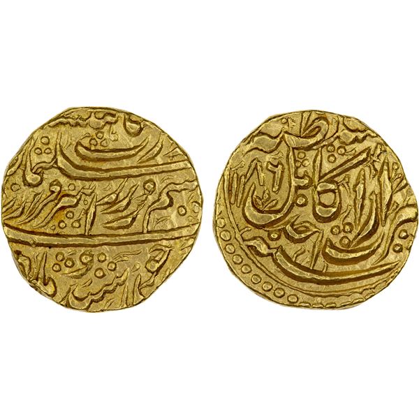 DURRANI: Sulaiman Shah, 1772, AV mohur (10.95g), Kabul, AH1186 year one ahad), choice XF