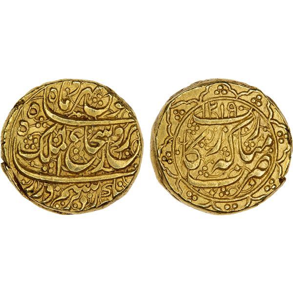 DURRANI: Shah Shuja', 2nd reign, 1803-1809, AV mohur (11.03g), Rikab, AH1219, choice XF