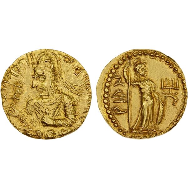 KUSHAN: Huvishka, ca. 155-187 AD, AV dinar (7.98g), Choice AU