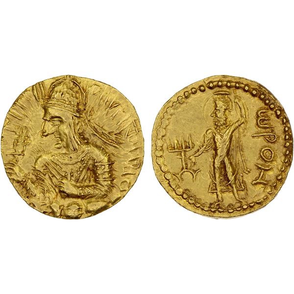 KUSHAN: Huvishka, ca. 155-187 AD, AV dinar (8.01g), Choice AU