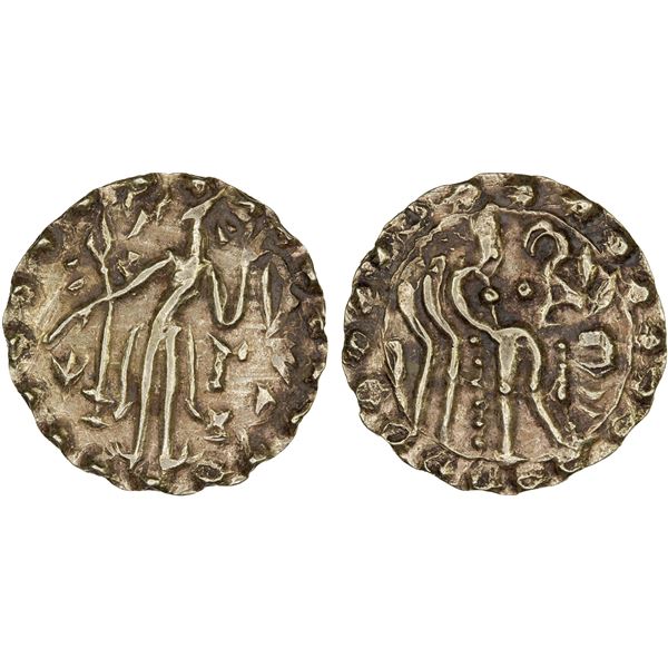 SAMATATA: Rajabhata, Khadga dynasty, ca. 675-700, AV dinar (5.66g), choice XF