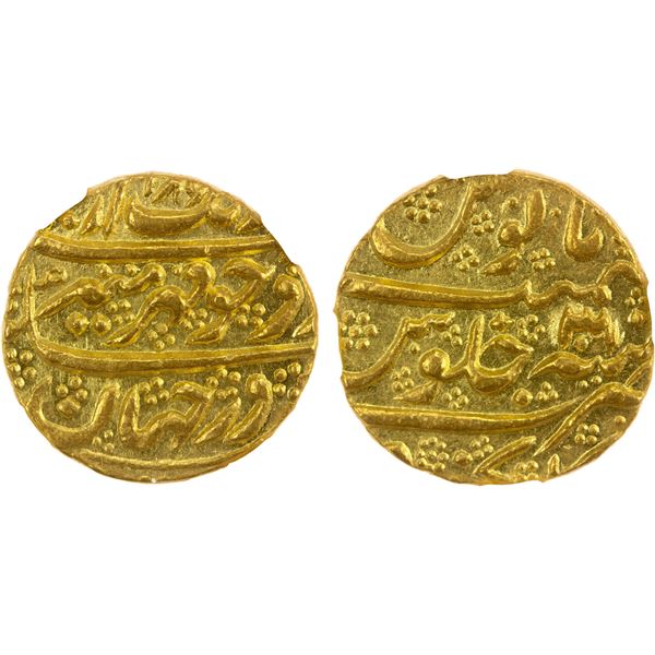 MUGHAL: Aurangzeb, 1658-1707, AV mohur, Golkonda (Gulkanda), AH1086 (frozen), year 30, NGC MS61
