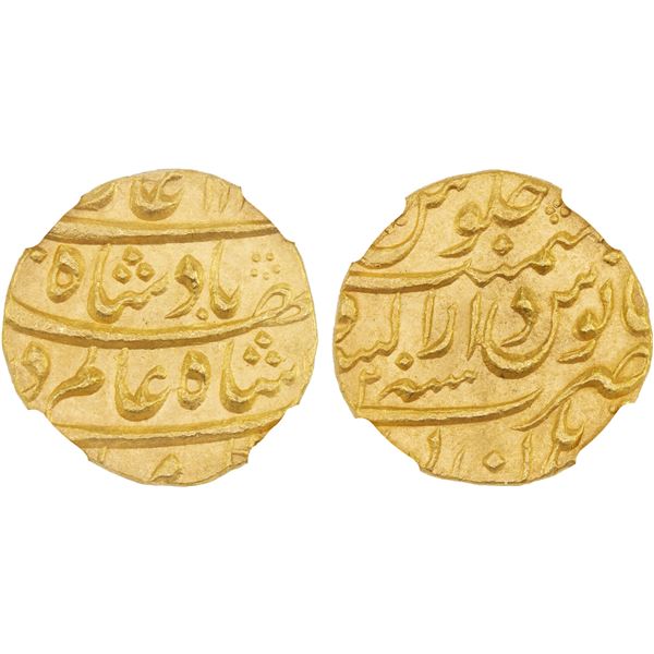 MUGHAL: Shah Alam Bahadur, 1707-1712, AV mohur, Burhanpur, year 2, NGC MS63