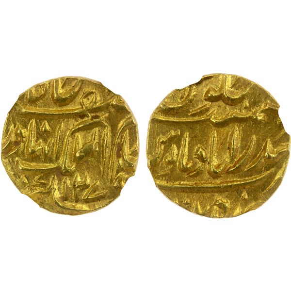 HYDERABAD: Afzal-ad-Dawla, 1857-1869, AV ¼ mohur (2.76g), Farkhanda Bunyad Haidarabad, AH1279 year 6