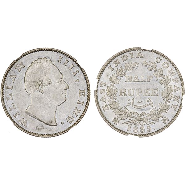 BRITISH INDIA: William IV, 1830-1837, AR 1/2 rupee, 1835(b), NGC MS61