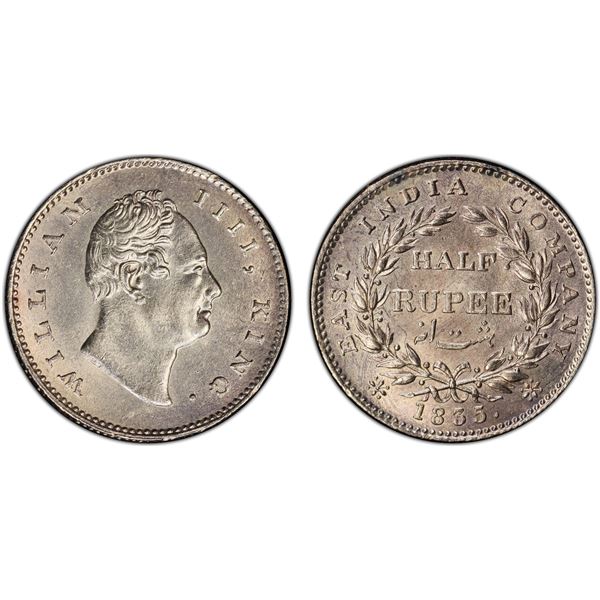 BRITISH INDIA: William IV, 1830-1837, AR 1/2 rupee, 1835(c), PCGS MS63