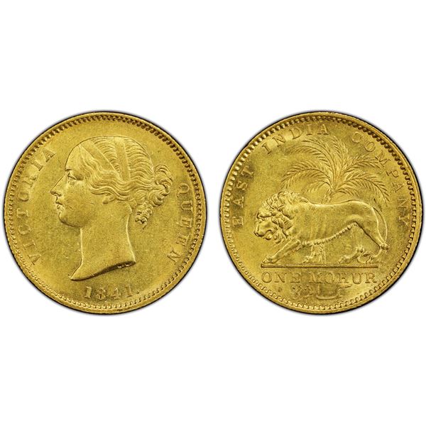 BRITISH INDIA: Victoria, Queen, 1837-1876, AV mohur, 1841(c), PCGS AU58